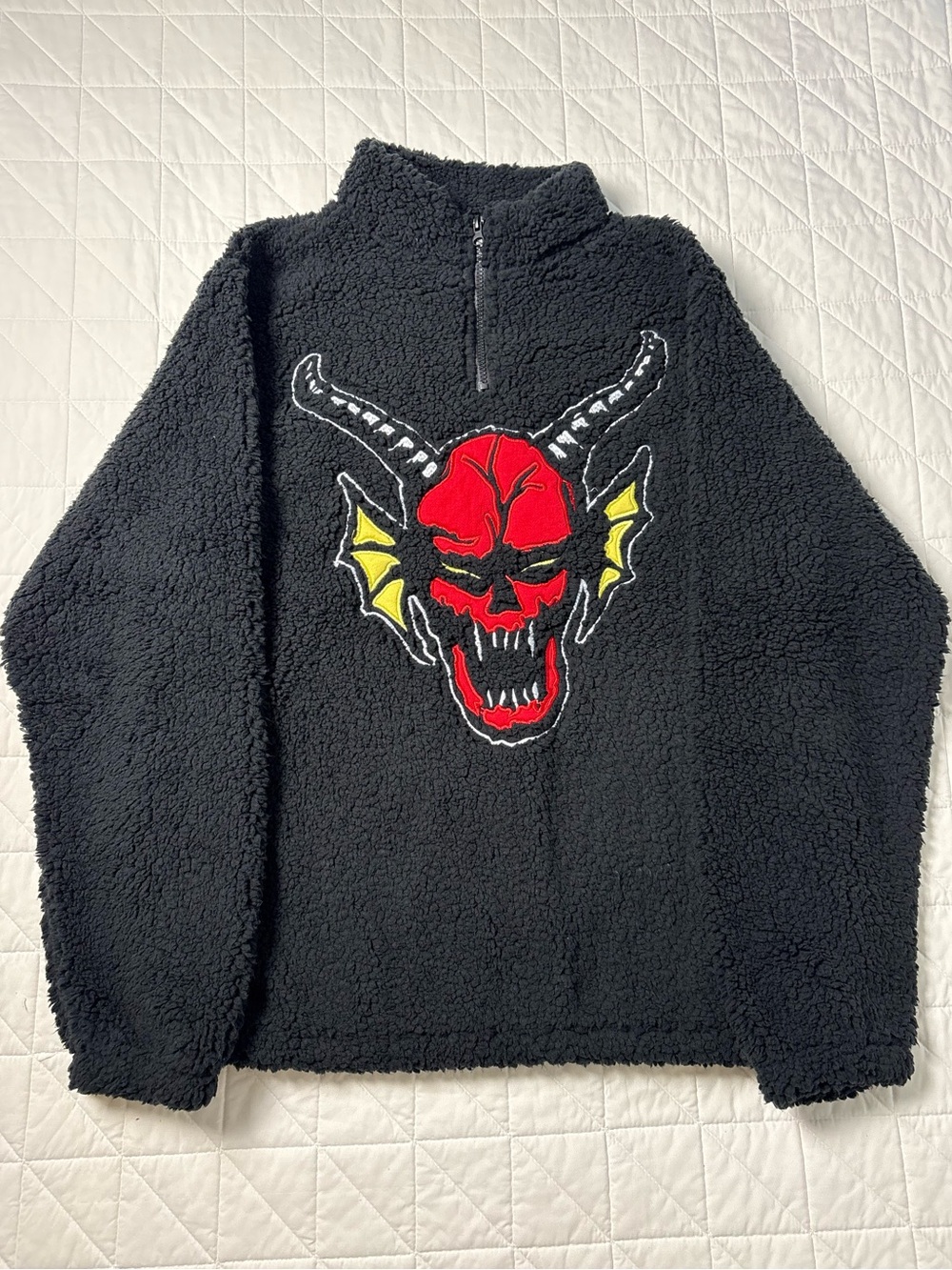 Stranger Things Hellfire Club Sherpa Fleece Quarter Zip Pullover - Men’s Medium